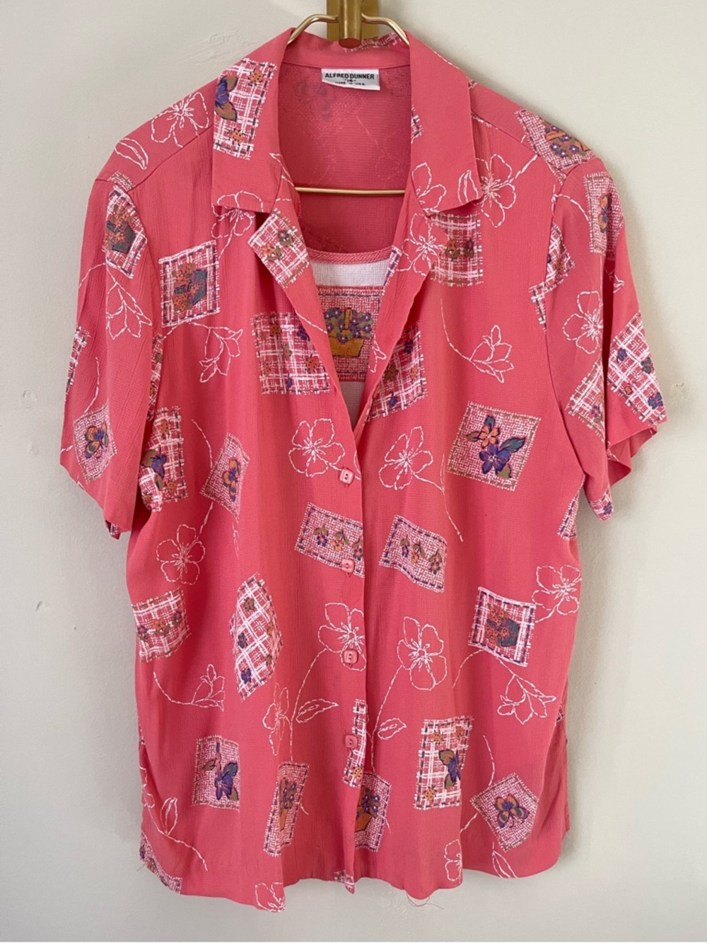 Alfred Dunner VTG Coral Patchwork Floral Cottagecore Short-Sleeve  Shirt 16